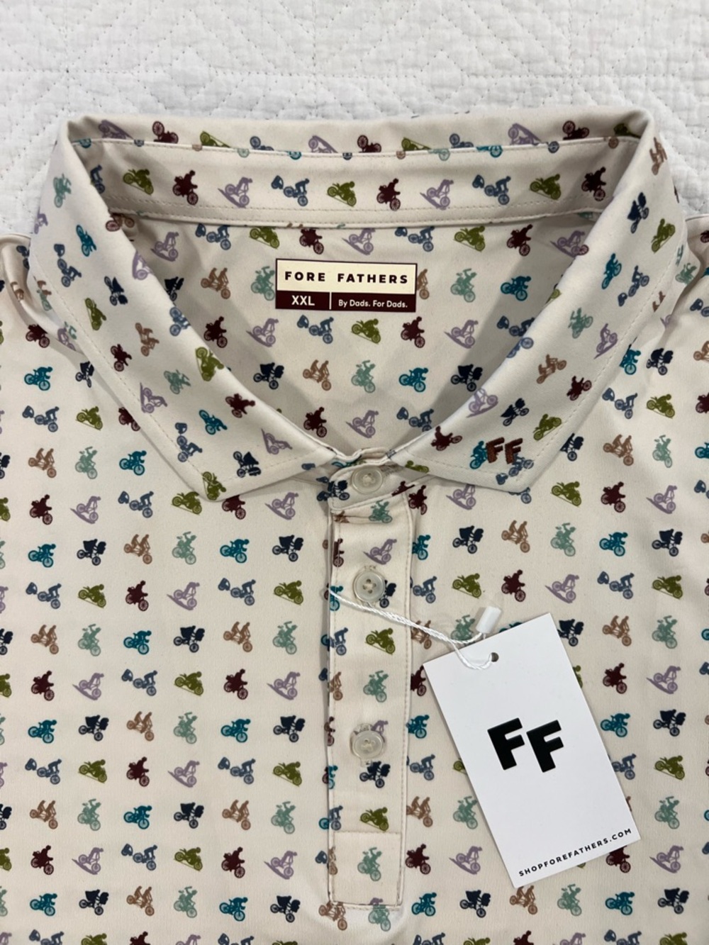 Men's Cream Polo with Multicolor Bicycle Print, XXL